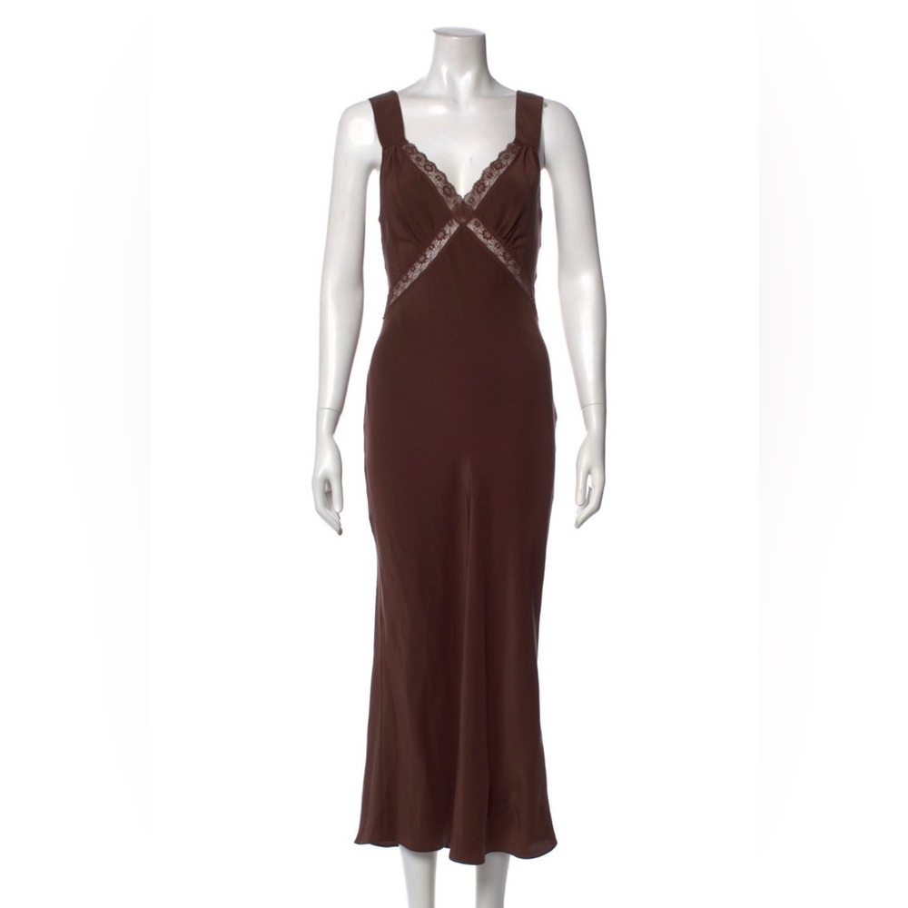 Reformation Brown Lace-Trim Slip Dress